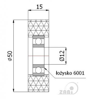 Poliuretaninis ratukas 50 mm diametro (12 mm ašis)