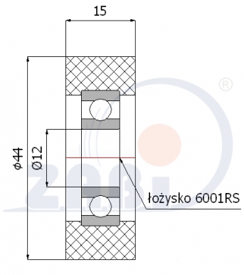 Poliuretaninis ratukas 44 mm diametro (12 mm ašis)