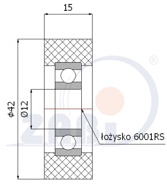 Poliuretaninis ratukas 42 mm diametro (12 mm ašis)