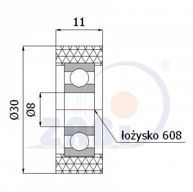 Poliuretaninis ratukas 30 mm diametro (8 mm ašis)