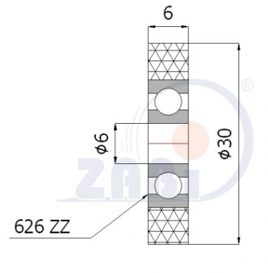 Poliuretaninis ratukas 30 mm diametro (6 mm ašis)