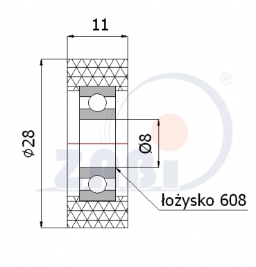 Poliuretaninis ratukas 28 mm diametro (8 mm ašis)