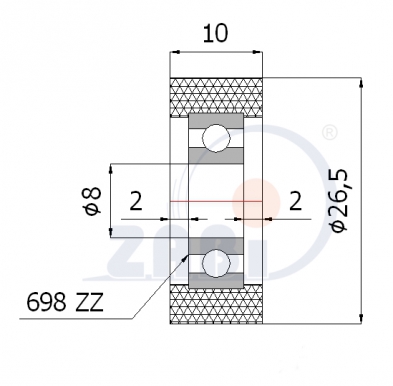 Poliuretaninis ratukas 26,5 mm diametro (8 mm ašis)