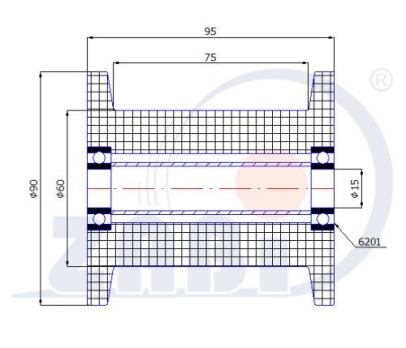 Plastikinis profiliuotas 90 mm diametro ratukas su 2 guoliais (išpjovimo plotis 75 mm)