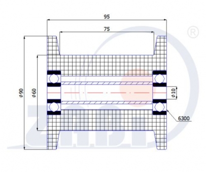 Plastikinis profiliuotas 90 mm diametro ratukas su 2 guoliais (išpjovimo plotis 75 mm)