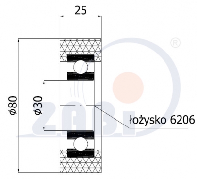 Plastikinis 80 mm diametro ratukas su guoliu (30 mm ašis)
