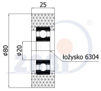 Plastikinis 80 mm diametro ratukas su guoliu (20 mm ašis)