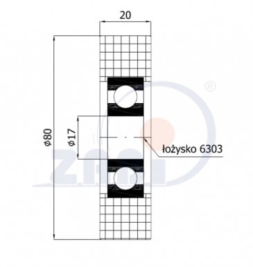 Plastikinis 80 mm diametro ratukas su guoliu (17 mm ašis)