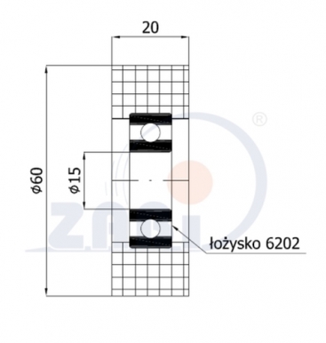 Plastikinis 60 mm diametro ratukas su guoliu (15 mm ašis)
