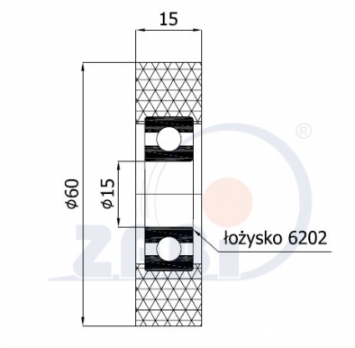 Plastikinis 60 mm diametro ratukas su guoliu (15 mm ašis)