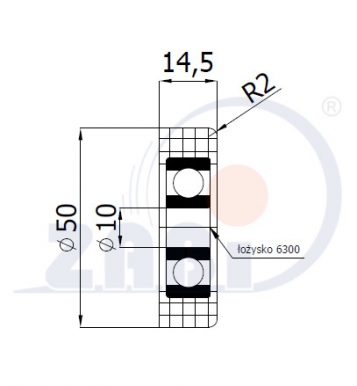 Plastikinis 50 mm diametro ratukas su guoliu (10 mm ašis)