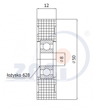 Plastikinis 50 mm diametro ratukas su guoliu (8 mm ašis)
