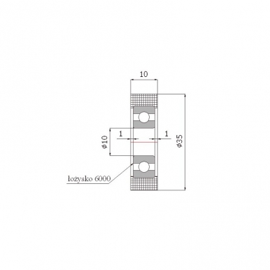 Plastikinis 35 mm diametro ratukas su guoliu (10 mm ašis)