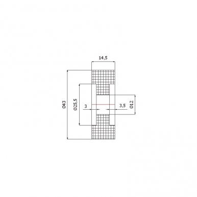 Plastikinis 43 mm diametro ratukas be guolio (12 mm ašis)