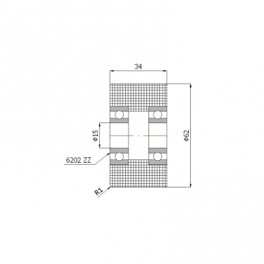 Plastikinis 62 mm diametro ratukas su dviems guoliais (15 mm ašis)