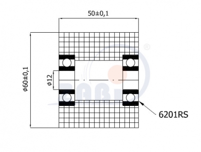 Plastikinis 60 mm diametro ratukas su dviems guoliais (12 mm ašis)
