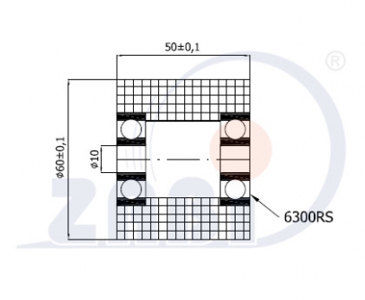 Plastikinis 60 mm diametro ratukas su dviems guoliais (10 mm ašis)