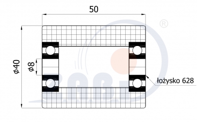 Plastikinis 40 mm diametro ratukas su dviems guoliais (8 mm ašis)