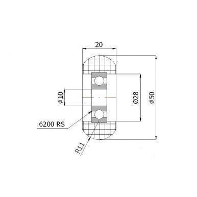 Plastikinis 50 mm diametro ratukas, tinkantis segmentiniams vartams 