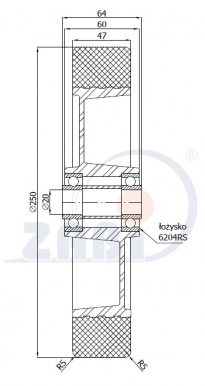 Aliumininis 250x47 mm ratukas padengtas poliuretanu (500 kg)