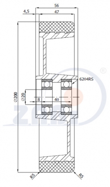 Aliumininis 200x47 mm ratukas padengtas poliuretanu (500 kg)