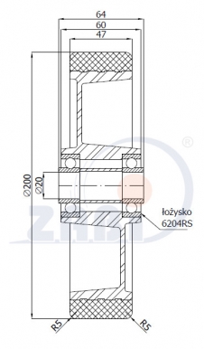 Aliumininis 200x47 mm ratukas padengtas poliuretanu (500 kg)