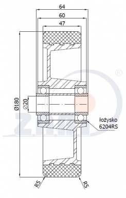 Aliumininis 180x47 mm ratukas padengtas poliuretanu (450 kg)