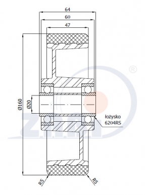 Aliumininis 160x47 mm ratukas padengtas poliuretanu (400 kg)