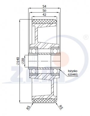 Aliumininis 140x42 mm ratukas padengtas poliuretanu (250 kg)