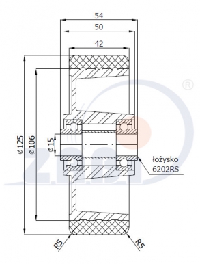 Aliumininis 125x42 mm ratukas padengtas poliuretanu (250 kg)