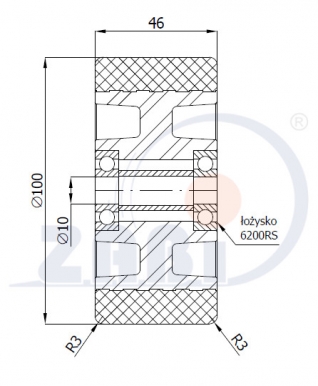 Aliumininis 100x46 mm ratukas padengtas poliuretanu (230 kg)