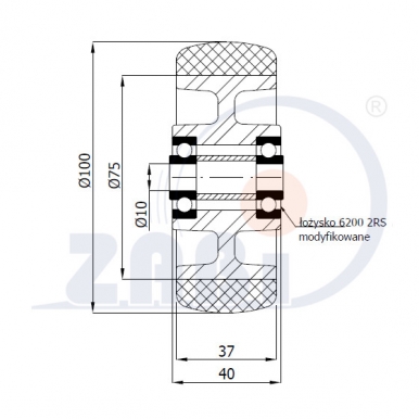 Aliumininis 100x37 mm ratukas padengtas poliuretanu (230 kg)