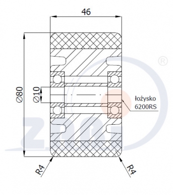 Aliumininis 80x46 mm ratukas padengtas poliuretanu (200 kg)