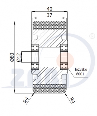 Aliumininis 80x37 mm ratukas padengtas poliuretanu (200 kg)