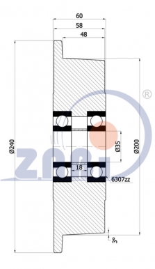 Kieto plieno ratukas 240x60 mm su flanšu (1500 kg)