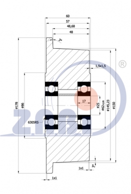 Kieto plieno ratukas 180x60 mm su flanšu (1400 kg)