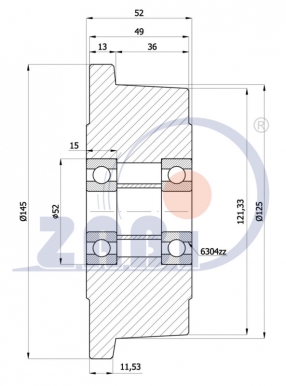 Kieto plieno ratukas 145x52 mm su flanšu (1000 kg)