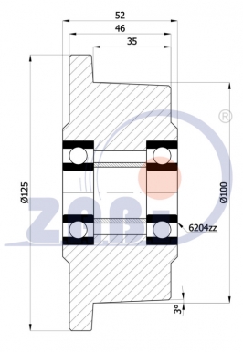 Kieto plieno ratukas 125x52 mm su flanšu (800 kg)