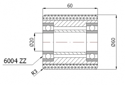 Poliuretaninis ratukas 60x60 mm (20 mm ašis)