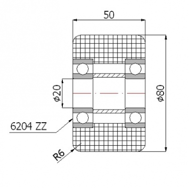 Poliamidinis ratukas kėlimo technikai 80x50 mm (20 mm ašis)