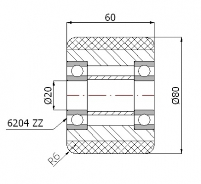 Guminis ratukas kėlimo technikai 80x60 mm (20 mm ašis)