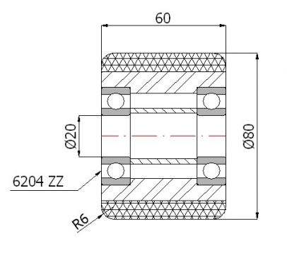 Poliuretaninis ratukas 80x60 mm (20 mm ašis)