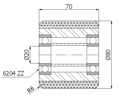 Poliuretaninis ratukas 80x70 mm (20 mm ašis)