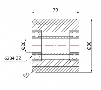 Guminis ratukas kėlimo technikai 80x70 mm (20 mm ašis)