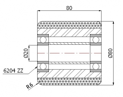 Guminis ratukas kėlimo technikai 80x80 mm (20 mm ašis)