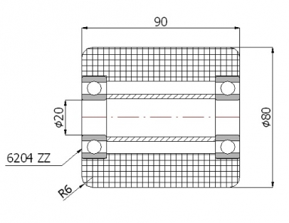 Poliamidinis ratukas kėlimo technikai 80x90 mm (20 mm ašis)