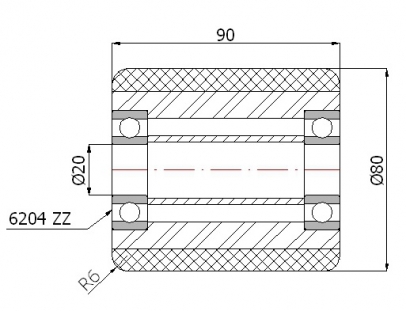 Guminis ratukas kėlimo technikai 80x90 mm (20 mm ašis)