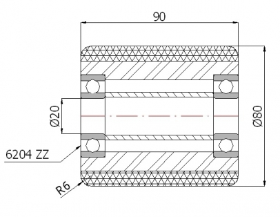 Poliuretaninis ratukas 80x90 mm (20 mm ašis)