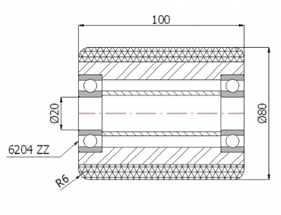 Poliuretaninis ratukas 80x100 mm (20 mm ašis)