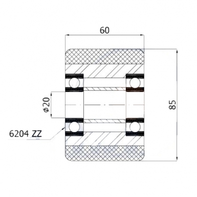 Poliuretaninis ratukas 85x60 mm (20 mm ašis)